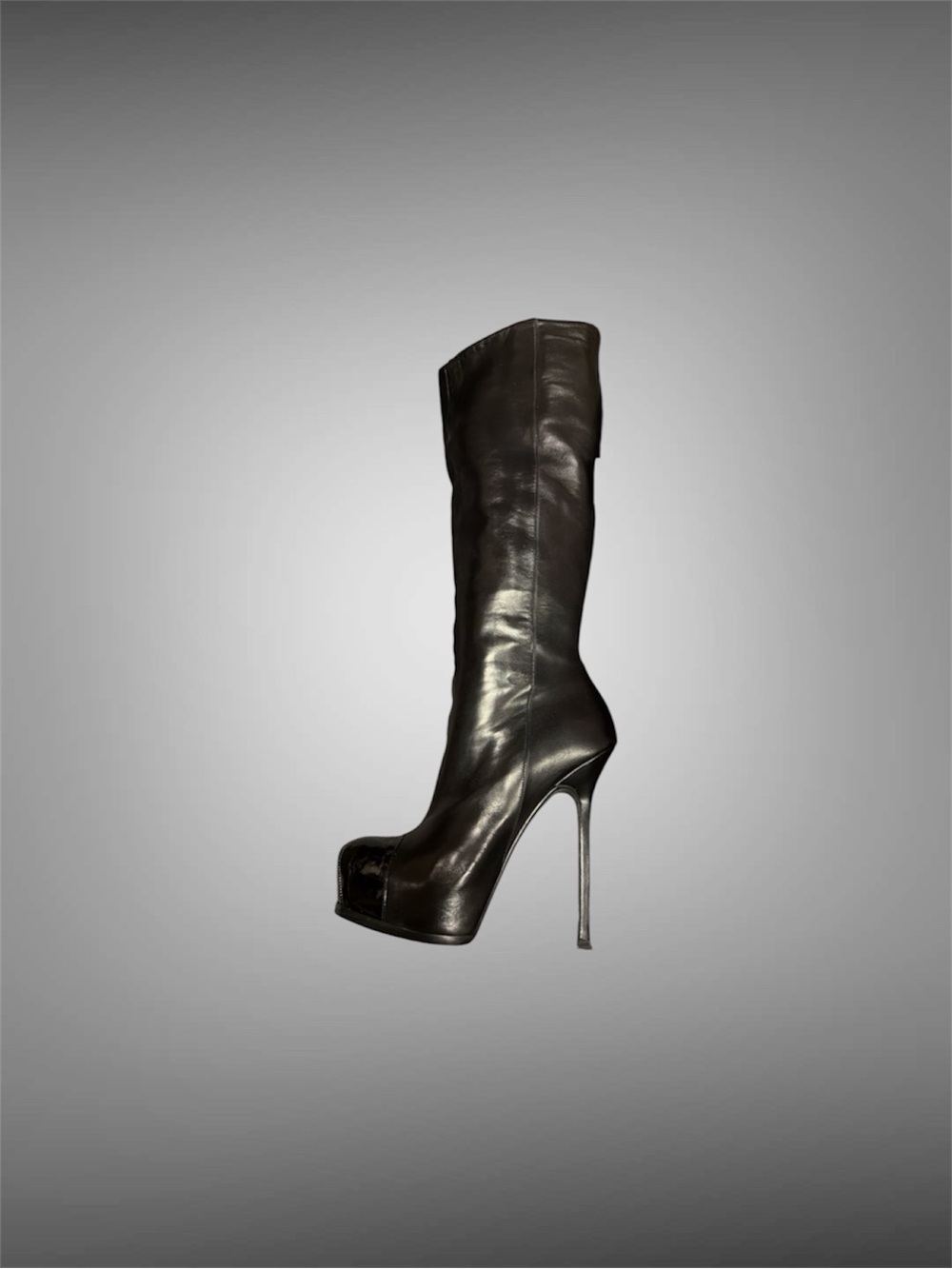Yves Saint Laurent Black Leather Knee-High Stiletto Boots